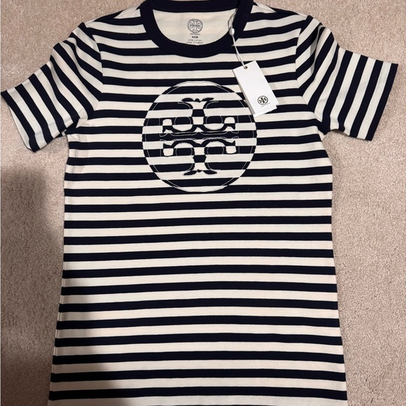 Tory Burch Kids Navy and White Striped Tee - Picture 1 of 2